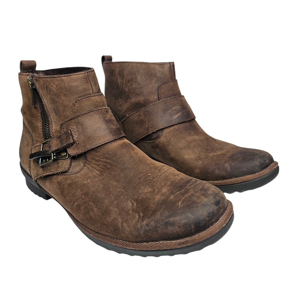 UGG Simmens Womens 9 Brown Leather Waterproof Ankle Boots Moto Buckle 1095154